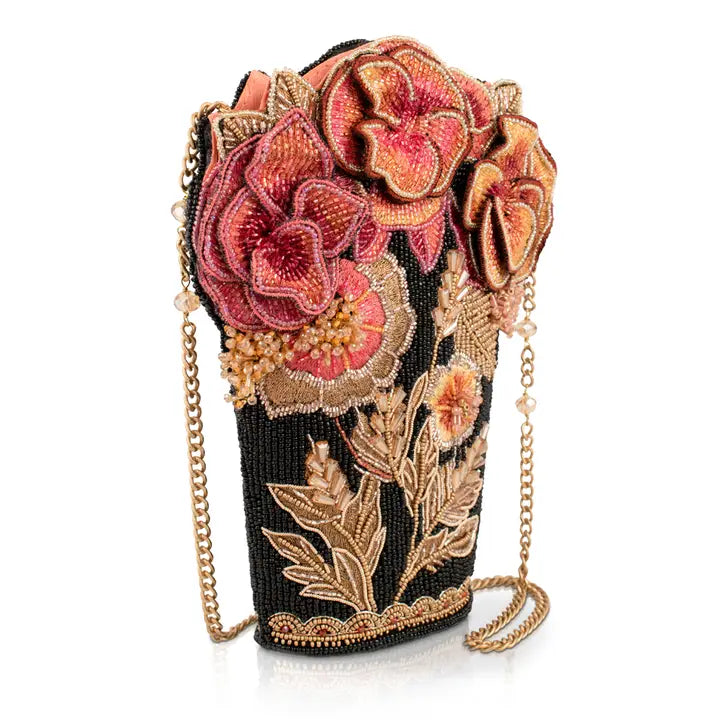 Floral Bouquet Beaded Crossbody Handbag