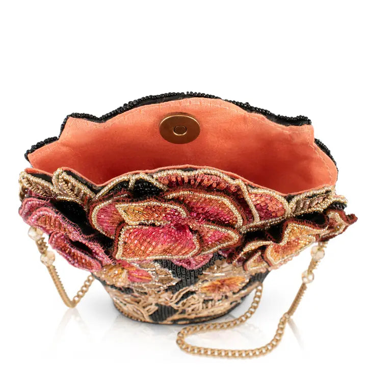 Floral Bouquet Beaded Crossbody Handbag