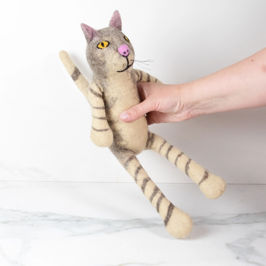 Gray and Tan Felt Sitting Cat