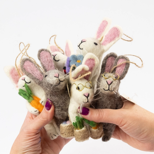 Gray and White Felted Rabbits
