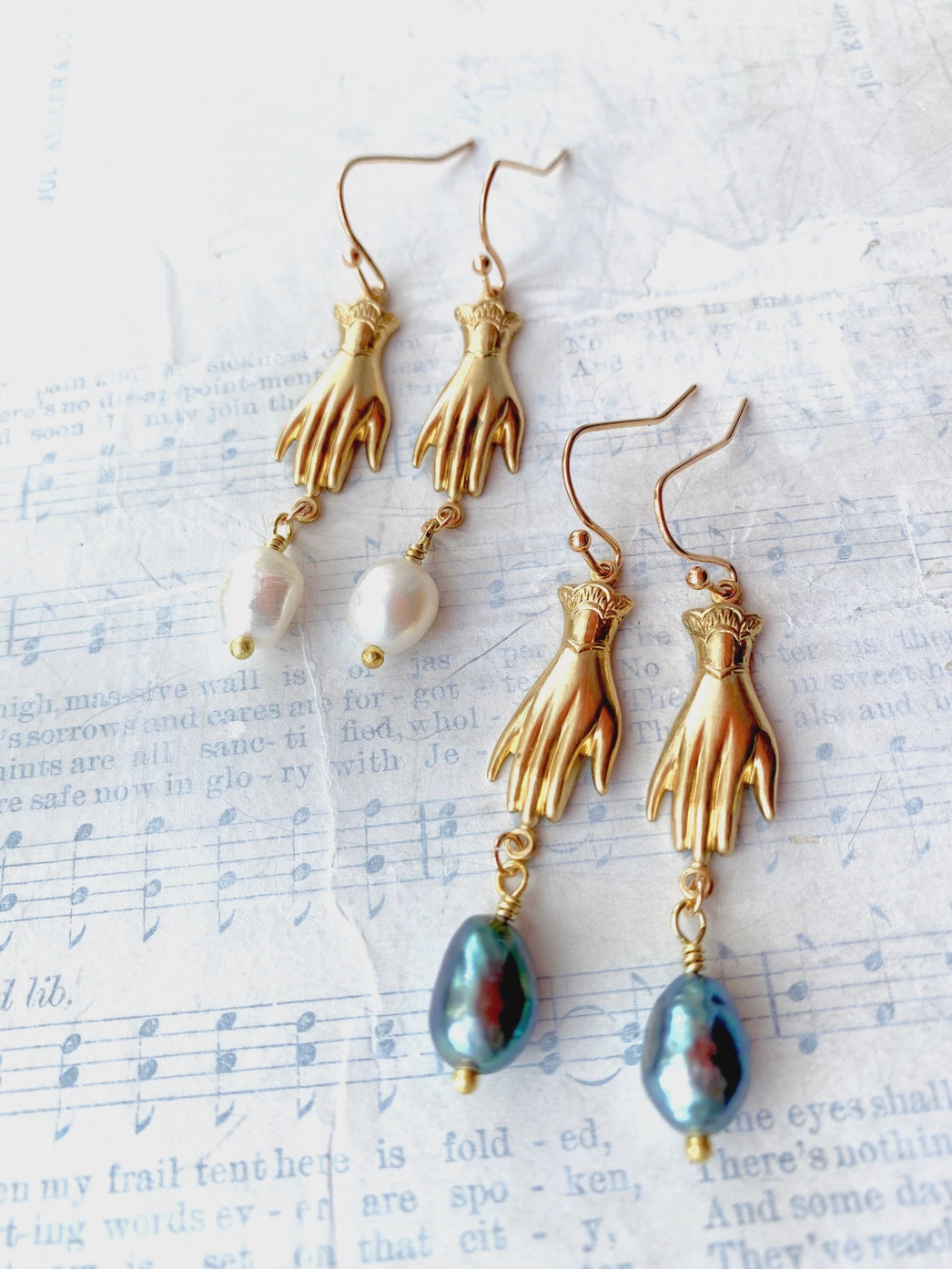 Gold Hand with Pearls Earrings