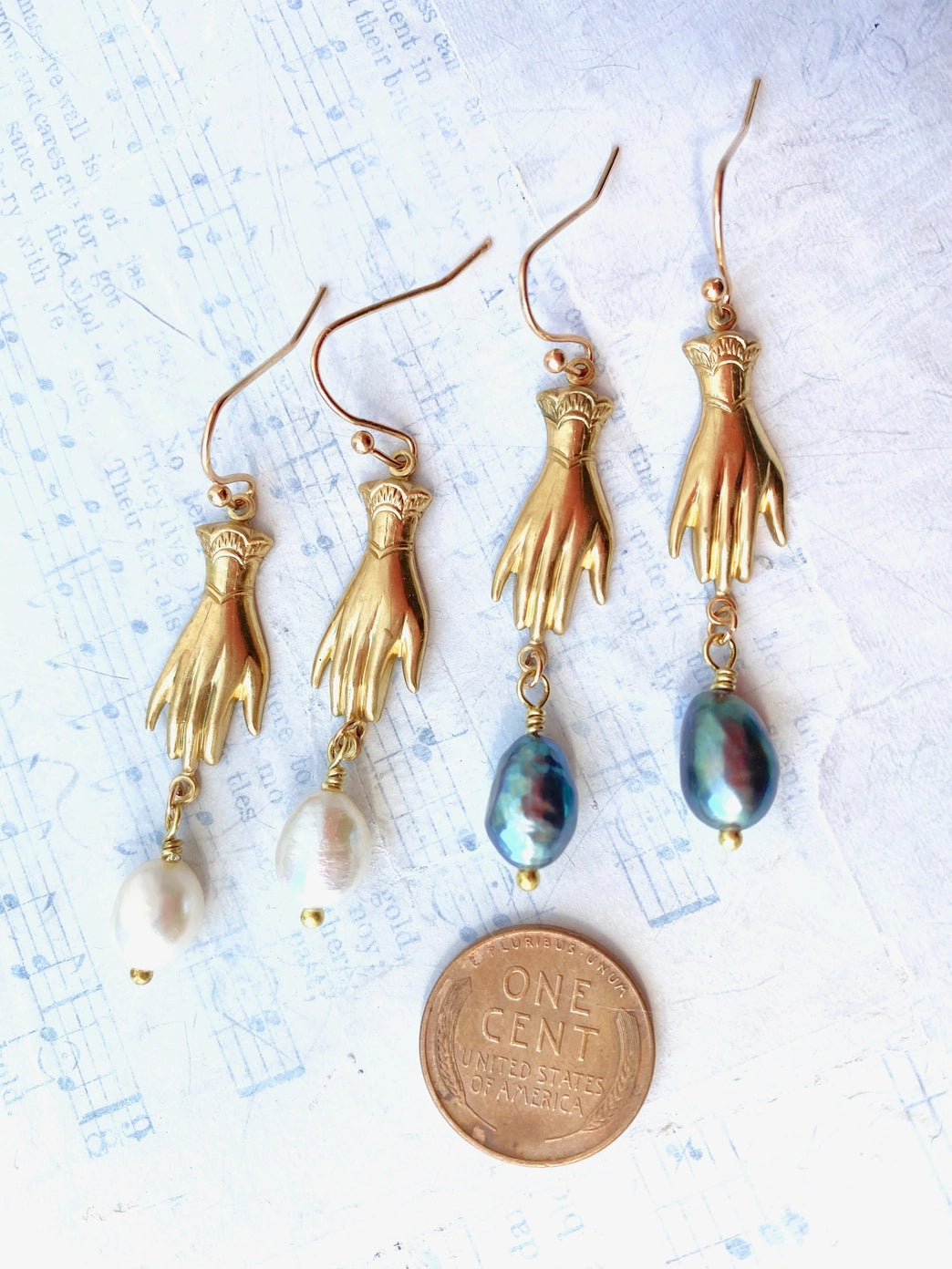 Gold Hand with Pearls Earrings