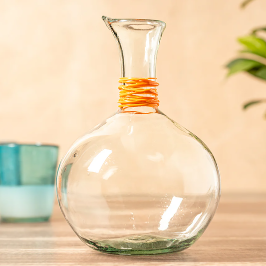 Handblown Glass Carafe - Orange Swirl