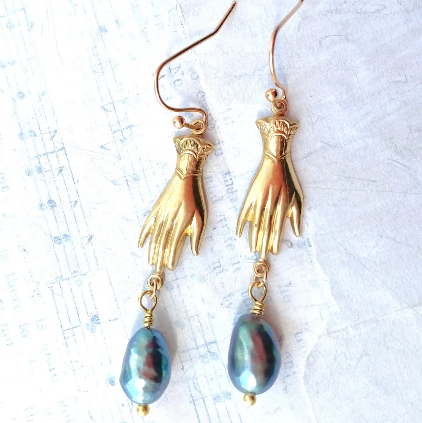 Gold Hand with Pearls Earrings