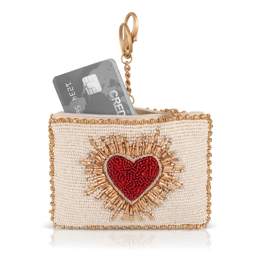 Heart Burst Beaded Coin Purse