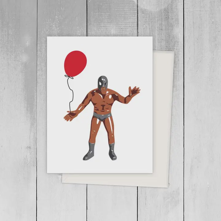 Luchador With a Red Balloon Card