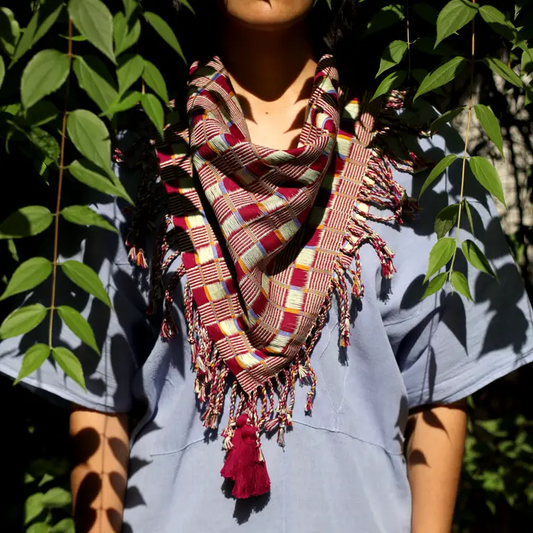 Handwoven Square Scarf with Tassels