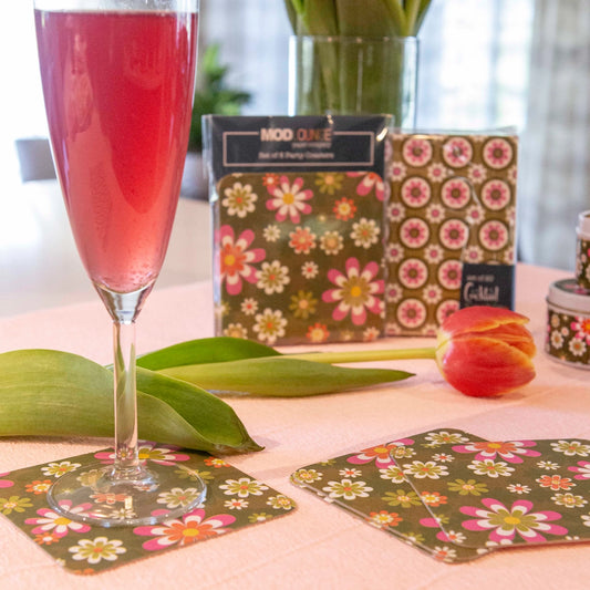 Retro Flower Paper Party Coasters