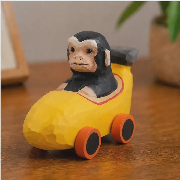 Handcarved Wooden Animals in Cars