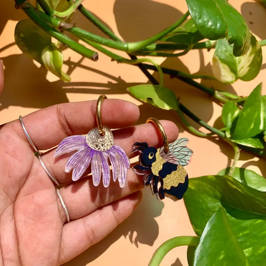 Bee and Flower Acrylic Earrings