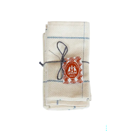 White Upcycled Denim  Stripe Tea Napkins