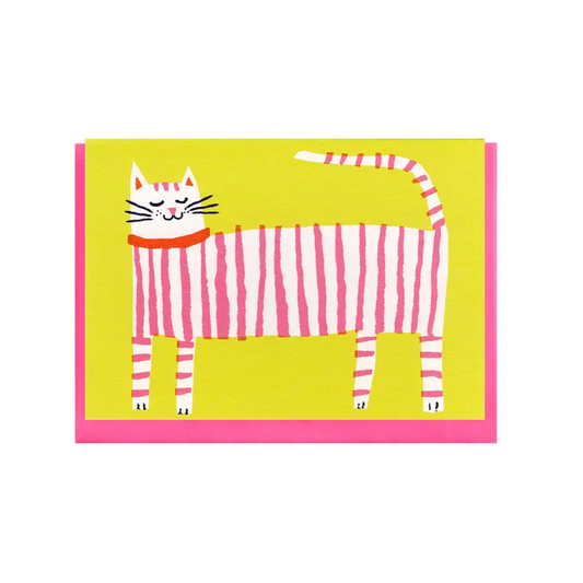 Pink Striped Cat Card