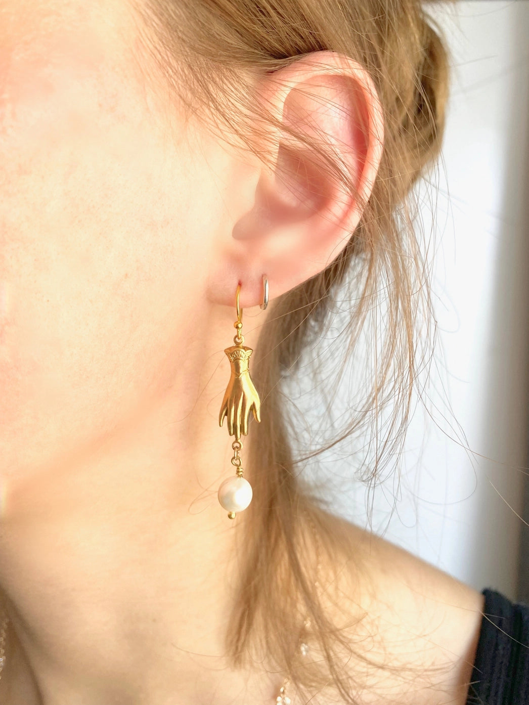 Gold Hand with Pearls Earrings