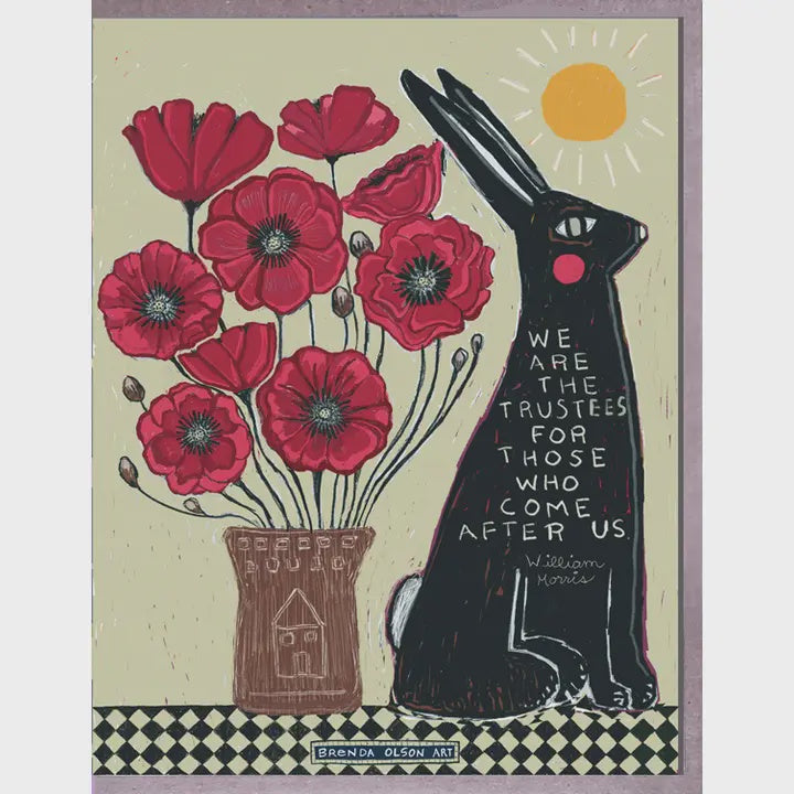 Red Poppies & Black Rabbit Card