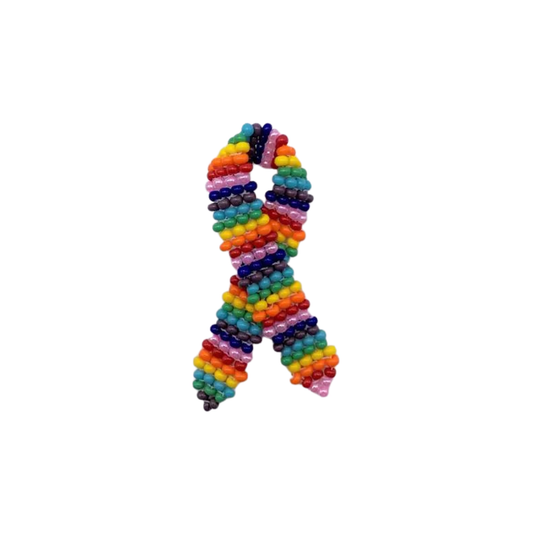 Handcrafted Beaded Rainbow Ribbon Pin