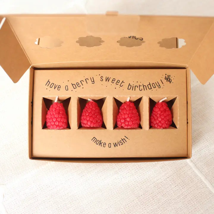Beeswax Raspberry  Birthday Candles