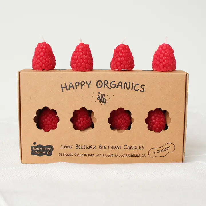 Beeswax Raspberry  Birthday Candles