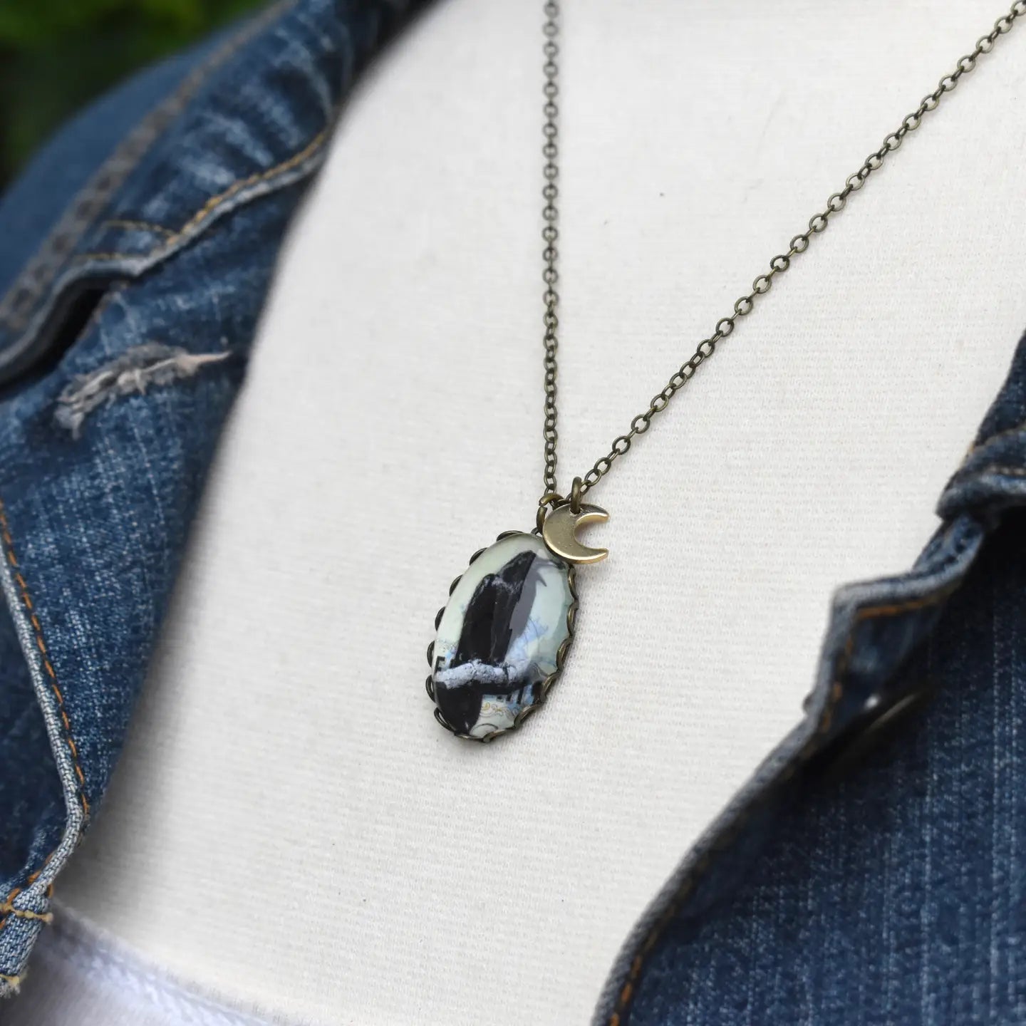 Black Raven Cameo Necklace