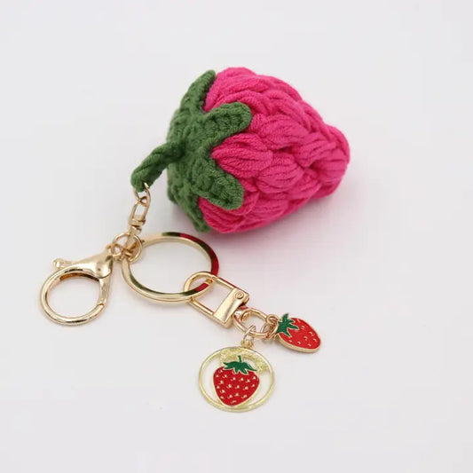 Knitted Strawberry Keychain
