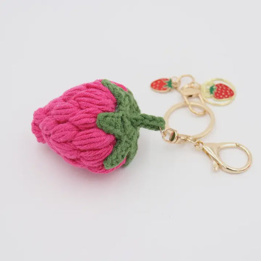 Knitted Strawberry Keychain