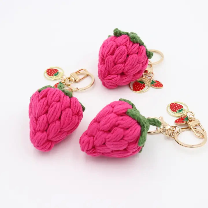 Knitted Strawberry Keychain