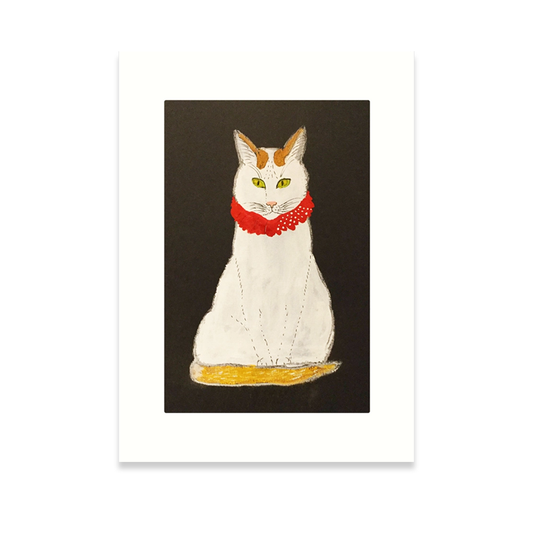 White Cat in Red Scarf Greeting Card