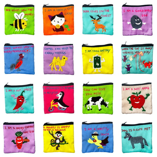English Phrases Embroidered Coin Purses