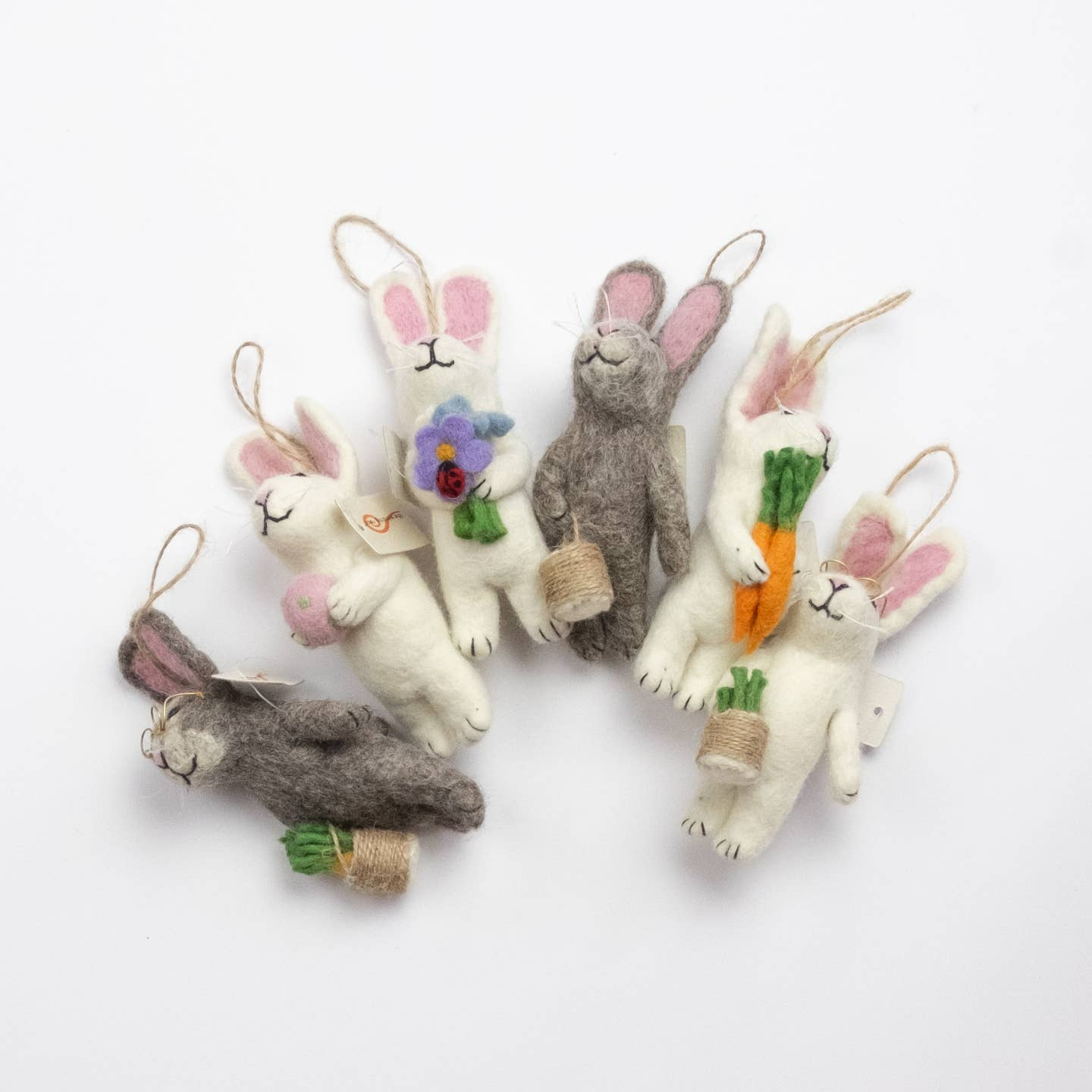 Gray and White Felted Rabbits