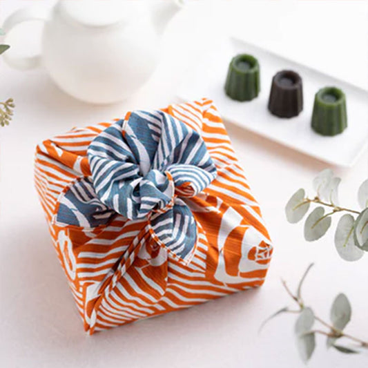 Furoshiki - Reversible Camellia - Orange + Blue