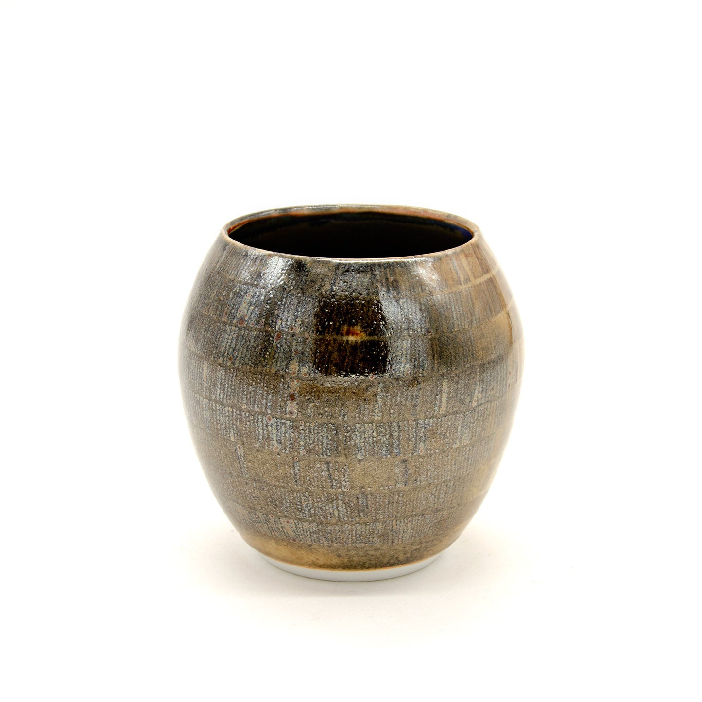 Metallic Brown Vase with Stripes by G. Ventura Ceramics