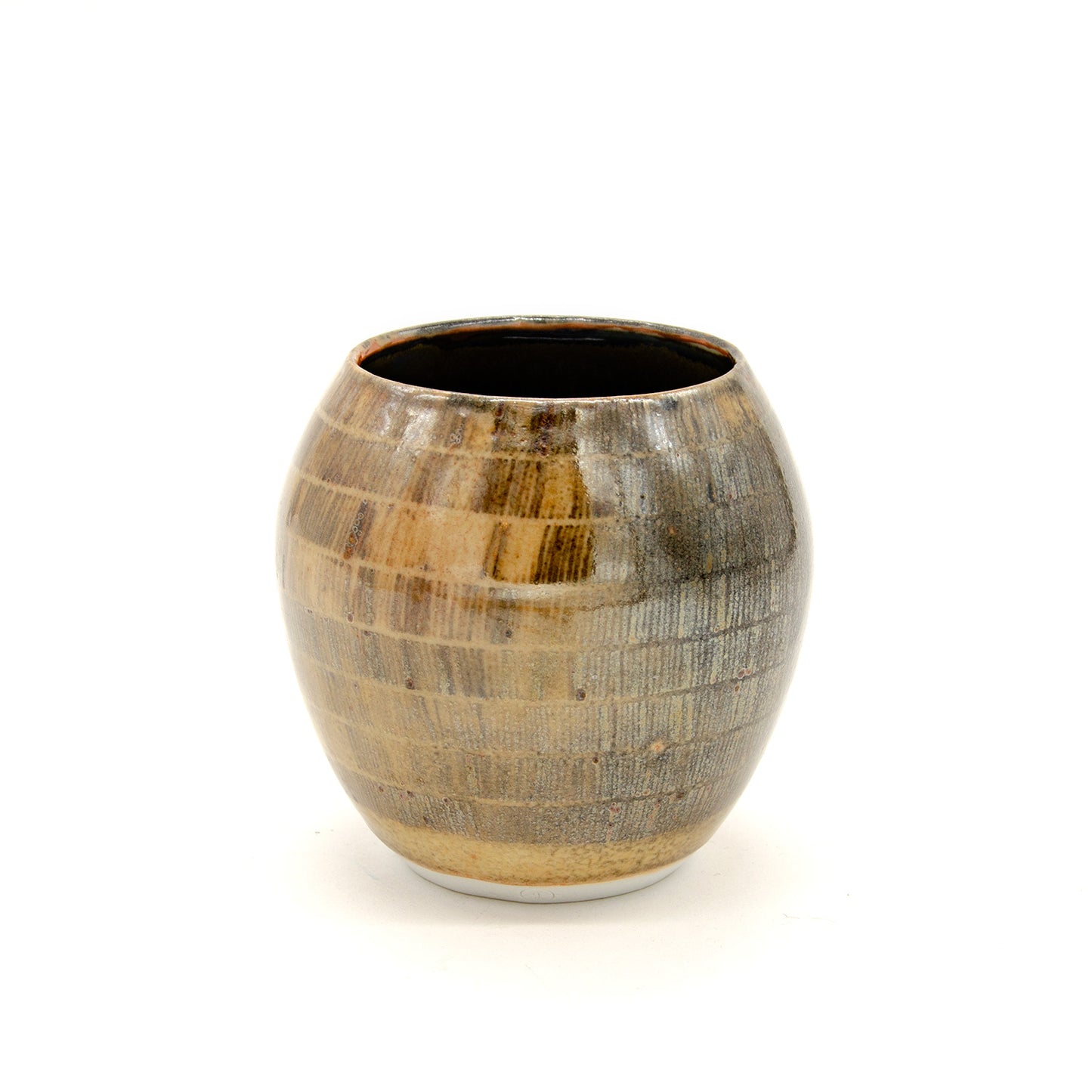 Metallic Brown Vase with Stripes by G. Ventura Ceramics