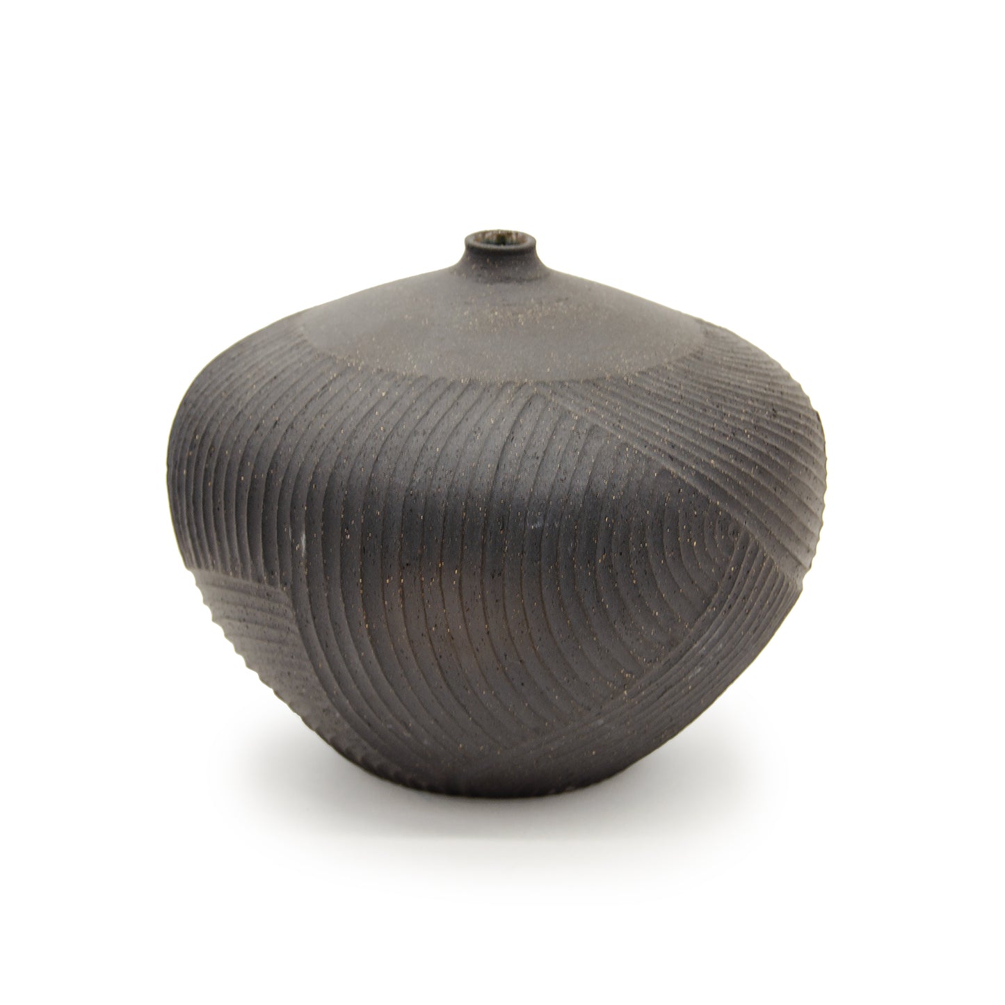 Carved Black Vase Wide by Jonathan Yamakami Ceramics