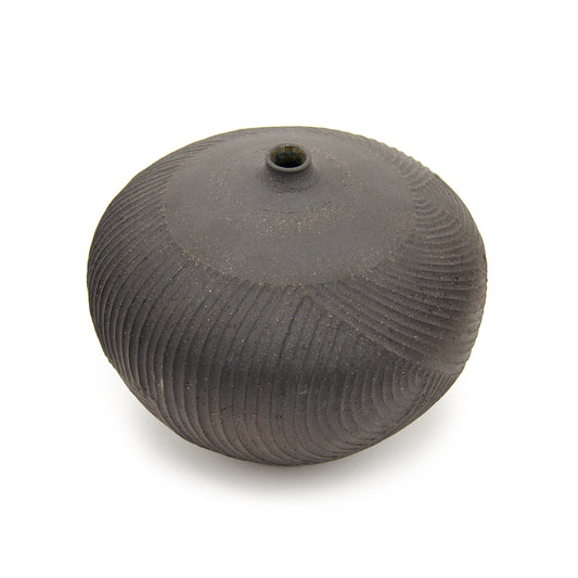 Carved Black Vase Wide by Jonathan Yamakami Ceramics