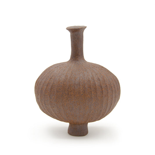 Carved Dark Brown Handbuilt Vase by Jonathan Yamakami Ceramics