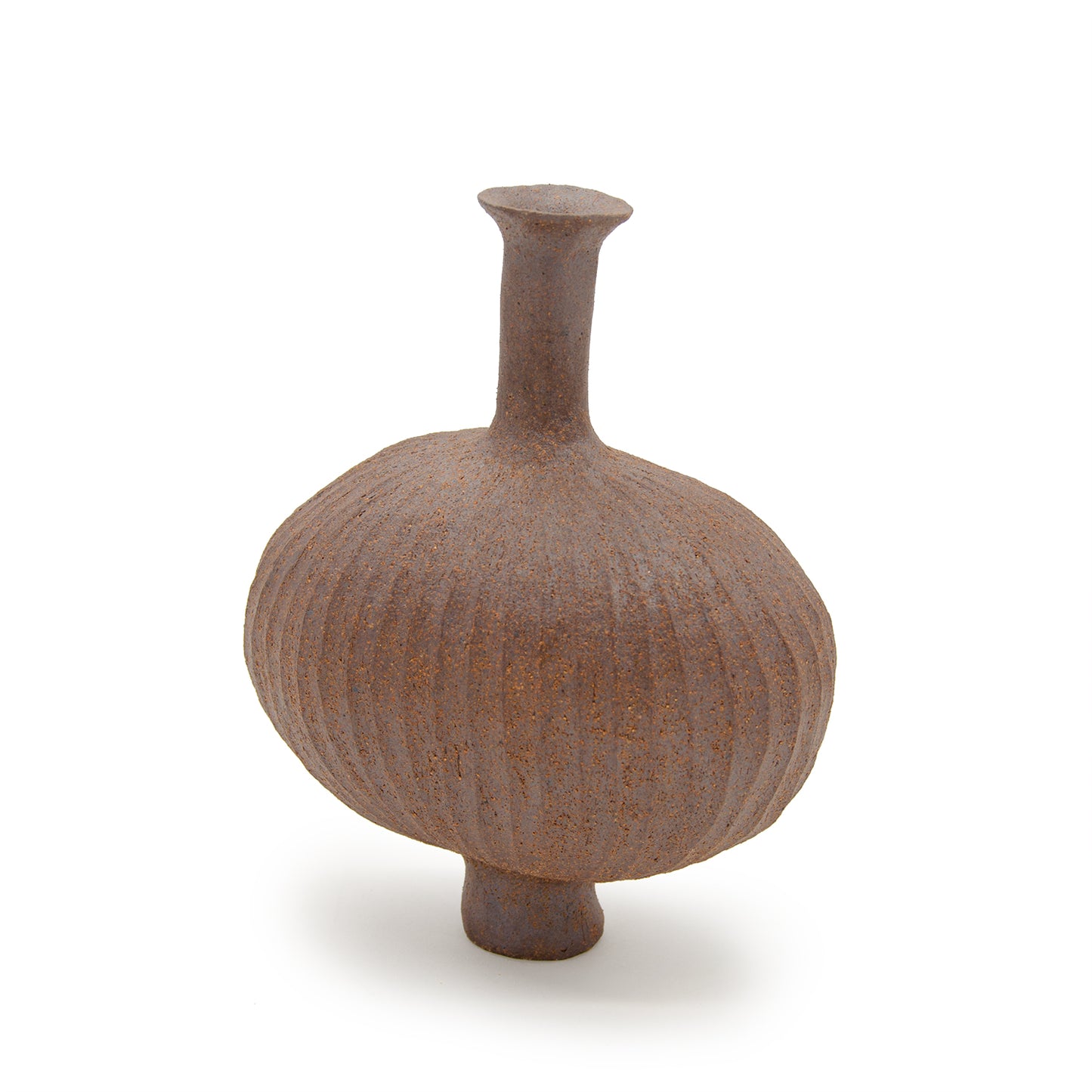 Carved Dark Brown Handbuilt Vase by Jonathan Yamakami Ceramics