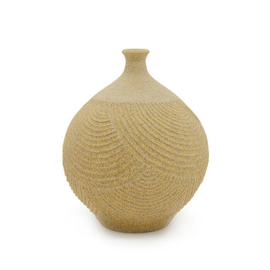 Carved Light Brown Bottle Vase by Jonathan Yamakami Ceramics