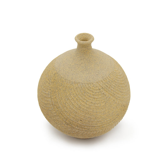 Carved Light Brown Bottle Vase by Jonathan Yamakami Ceramics