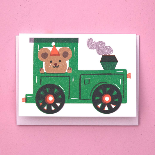 Mouse in Green Train Card