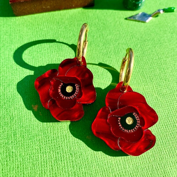 Red Poppies Acrylic Earrings by Not Picasso