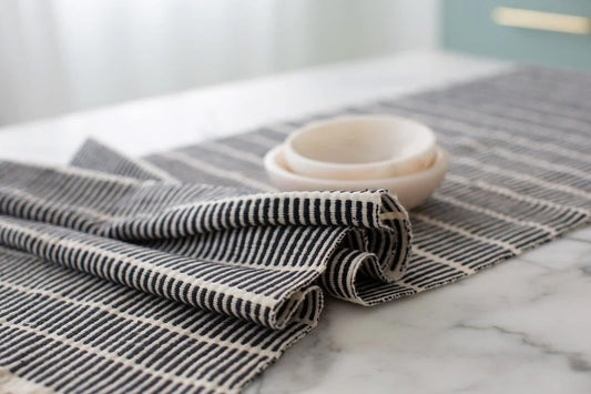 Axum Black and White Striped Cotton Table Runner