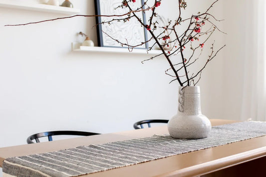 Axum Black and White Striped Cotton Table Runner