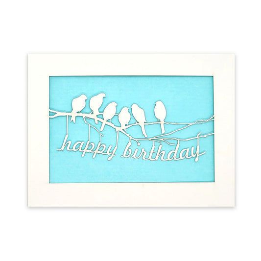 Birds on Branch Birthday Laser Cut Card (Assorted Colors)