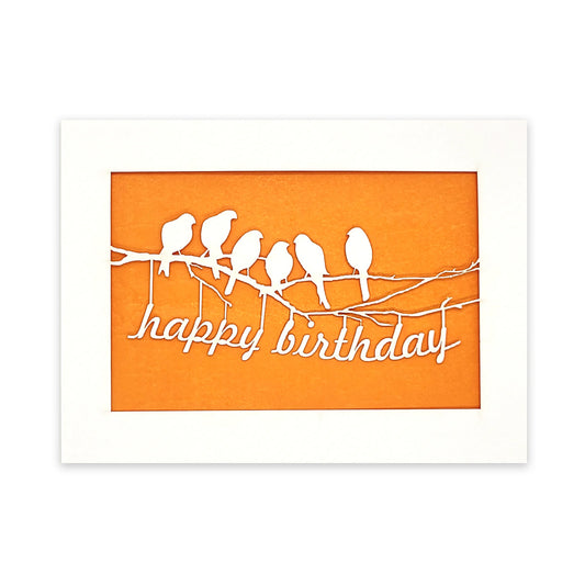 Birds on Branch Birthday Laser Cut Card (Assorted Colors)