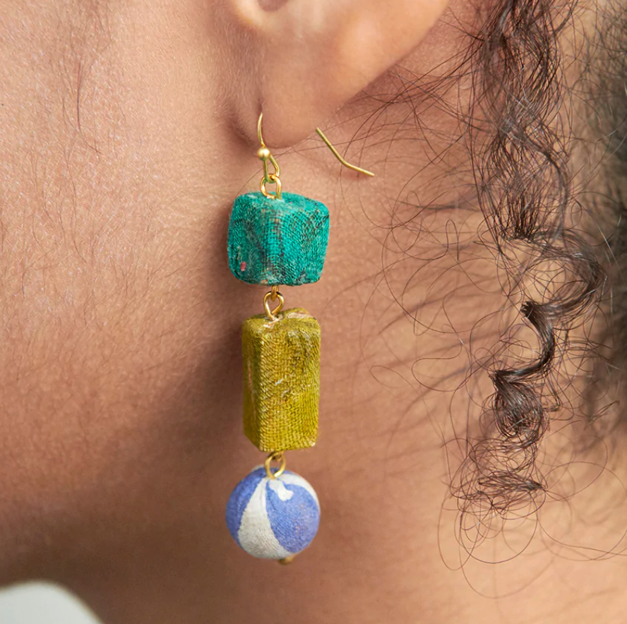 Linear Shapes Kantha Earrings
