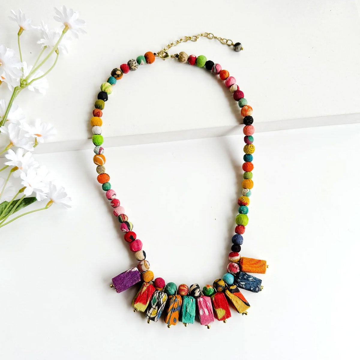 Fanned Rectangle Kantha Necklace