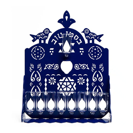 Moroccan Bird Menorah - Blue