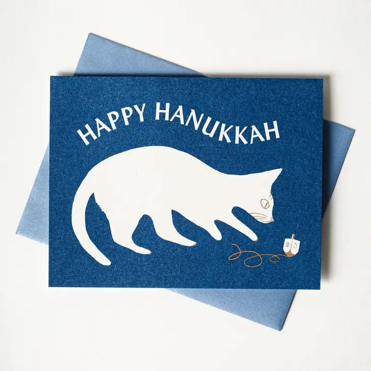 Happy Hanukkah Dreidel Cat Card
