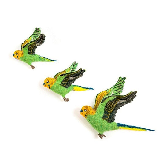 Felted Flying Budgie Trio