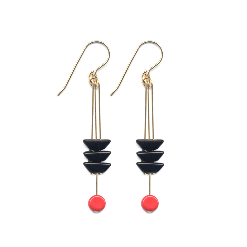 Black Arrow with Red Drop Earrings by I. Ronni Kappos