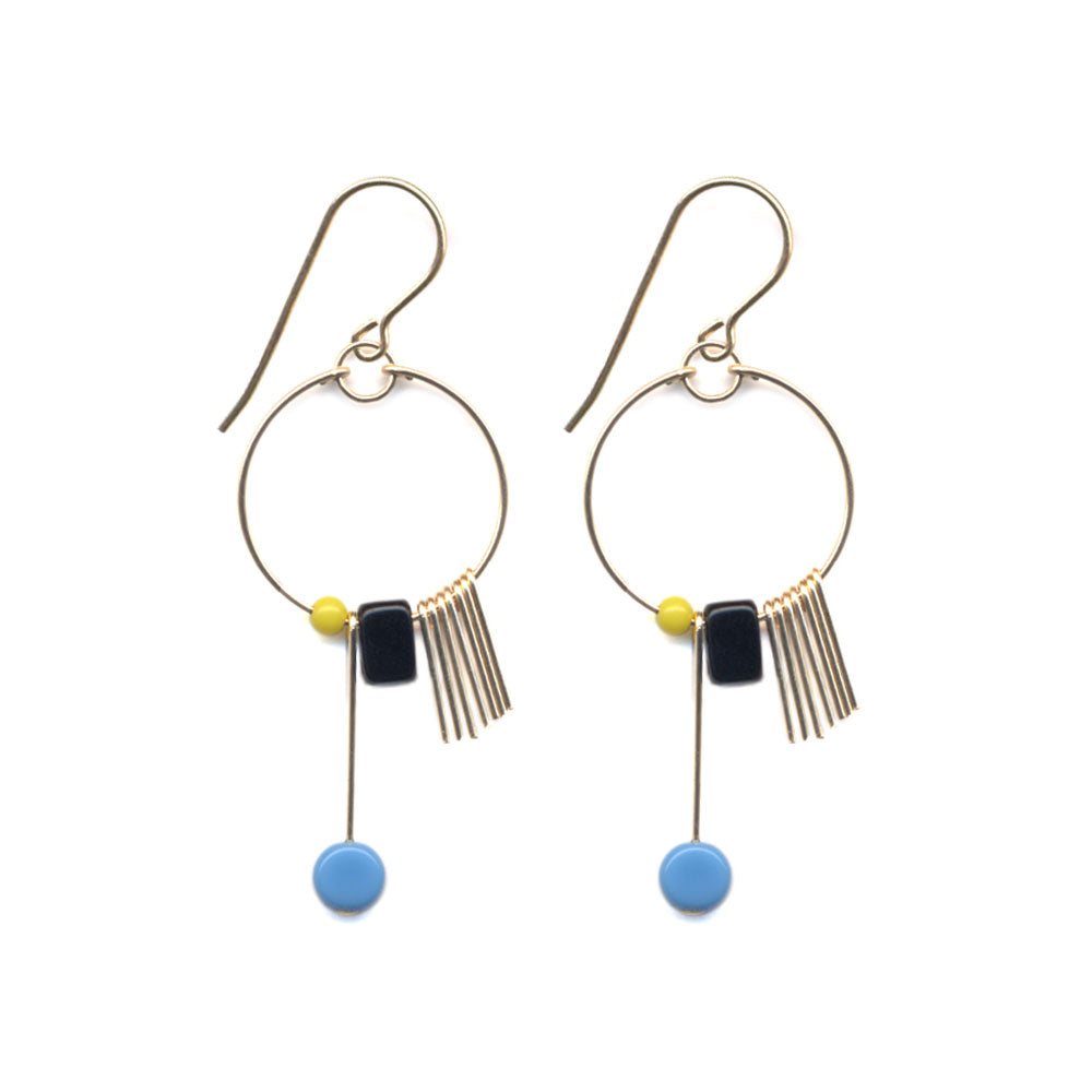 Blue and Gold Fringe Hoop Earrings by I. Ronni Kappos